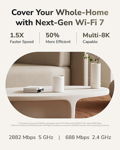 Cudy BE3600 Gigabit Mesh Wi-Fi 7 System With Dual-Band 3.6Gbps Speed, Quad-Core CPU, MLO, 3× Gigabit Ports, VPN, App Control, 200 Devices | M3600 ~ 2-Pack
