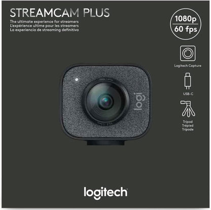 Logitech for Creators StreamCam Plus Webcam for Streaming and Content Creation, Full HD 1080p 60 fps, Glass Lens, Smart Auto-Focus, for PC/Mac – Graphite