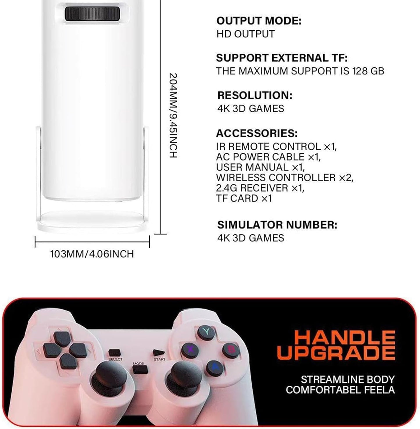 Arcade Vision Projector, Retro Console Game Projector with 2.4G Wireless Dual Controllers, Over 36,000 Built-in Retro Games, 4K HD Display up to 100 Inches, for Kids