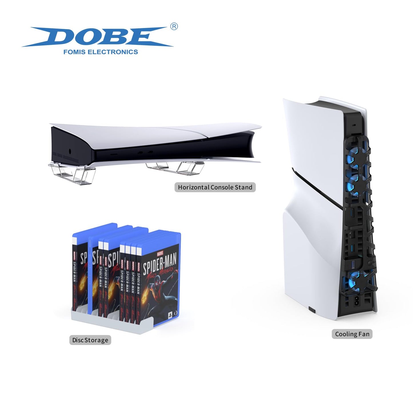 DOBE 3-in-1 PS5 Slim Kit - Horizontal Bracket, Intelligent Temperature Control and Efficient Heat Dissipation, Game CD Case Organizer TP5-35129