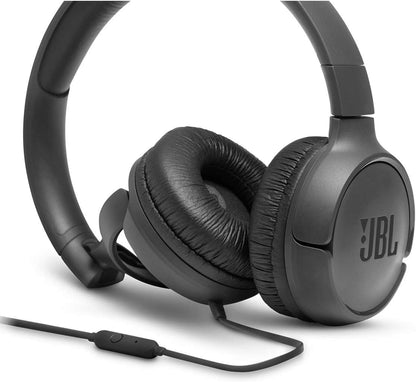 JBL Tune 500 - Wired on-ear headphones, JBL Pure Bass Sound, 1-button remote/mic, Tangle-free flat cable, Lightweight - Black