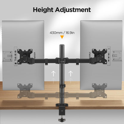 KOORUI KR20G Monitor Arm Desk Mount Display Arm 2 Screens Single Gas Pressure VESA Arm Clamp & Grommet Type PC Monitor Arm 13-27 Type Load Capacity 22.0 lbs (10 kg)