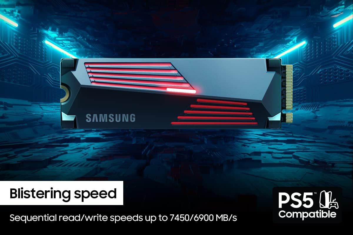 SAMSUNG 990 PRO w/ Heatsink SSD 2TB, PCIe Gen4 M.2 2280 Internal Solid State Hard Drive, Seq. Read Speeds Up To 7,450MB/s for High End Computing, Compatible w/ PS5