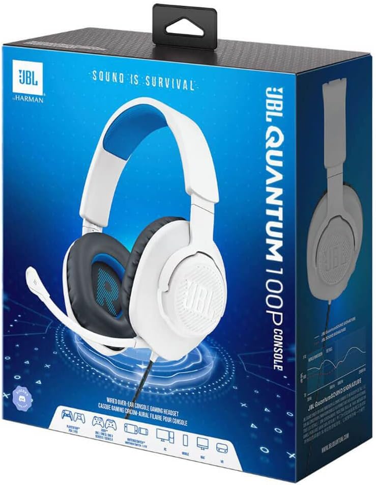 JBL Quantum 100P Console - Gaming Headset - White/Blue