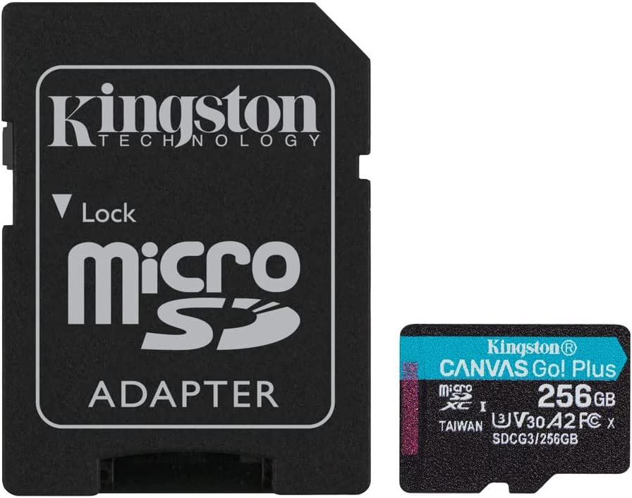 Kingston 256GB microSDXC Canvas Go Plus 170MB/s Read UHS-I, C10, U3, V30, A2/A1 Memory Card + Adapter (SDCG3/256GB)