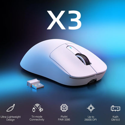 ATTACK SHARK X3 Lightweight Wireless Gaming Mouse with Tri-Mode - Black | White | Red