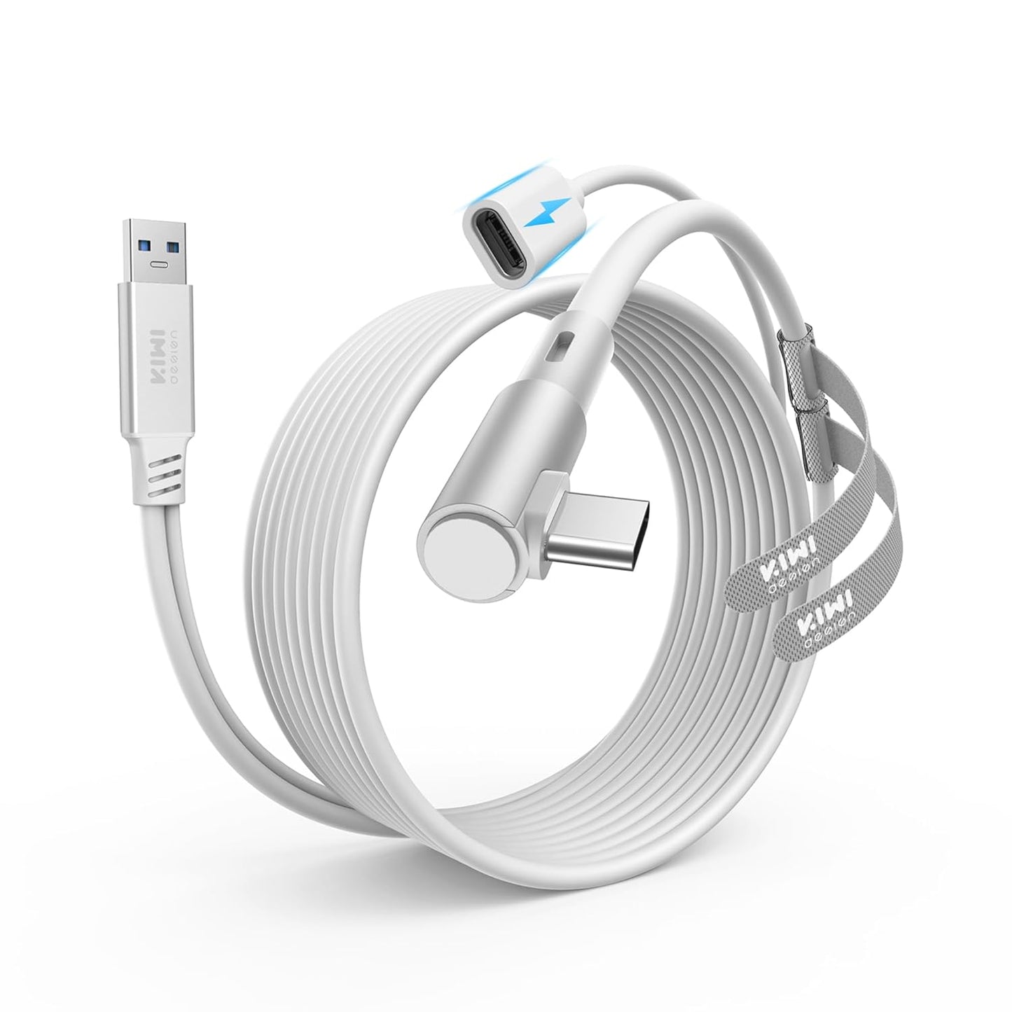 KIWI design Link Cable with Charging 16FT Compatible with Meta Quest 3s/3/2/ Pro/Pico 4 Accessories and PC/SteamVR, USB 3.0 to USB C Link Cable with 5Gbps Super Speed for Extended Gameplay - White | Black
