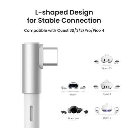 KIWI design Link Cable with Charging 16FT Compatible with Meta Quest 3s/3/2/ Pro/Pico 4 Accessories and PC/SteamVR, USB 3.0 to USB C Link Cable with 5Gbps Super Speed for Extended Gameplay - White | Black