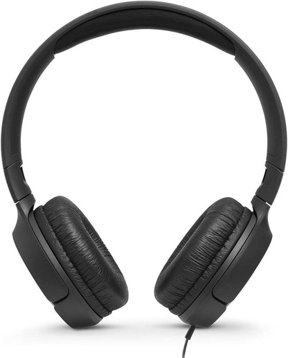 JBL Tune 500 - Wired on-ear headphones, JBL Pure Bass Sound, 1-button remote/mic, Tangle-free flat cable, Lightweight - Black