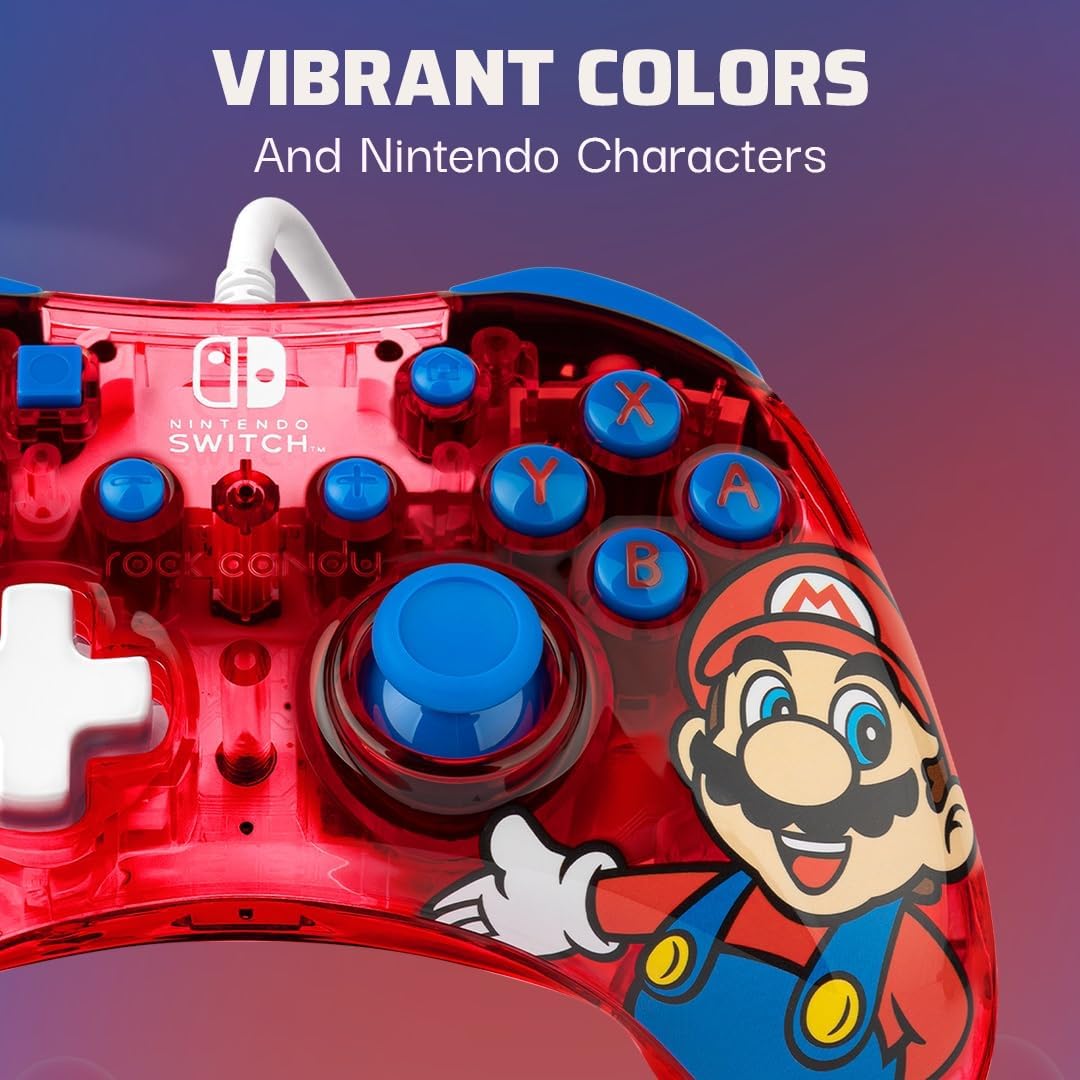 PDP Rock Candy Wired Gaming Switch Pro Controller - Mario - Red - Official License Nintendo - OLED