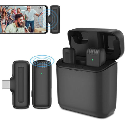 Moxom Noise Reduction Wireless Microphone – Plug & Play Lavalier Mic for Live Interviews - Lightning | Type-C