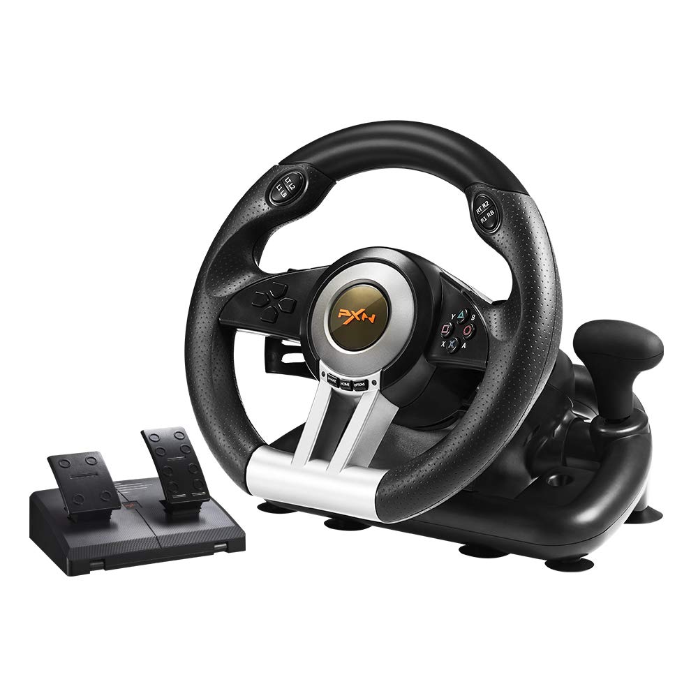 PXN V3 Pro 180 Degree Steering Wheel with Pedals, Vibration Feedback fot for PC, PS3, PS4, Xbox One & Series XS, Nintendo Switch - Black