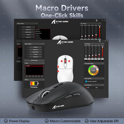 ATTACK SHARK X6 Lightweight Wireless Gaming Mouse with RGB Backlight Charging Base,Tri-Mode - Black