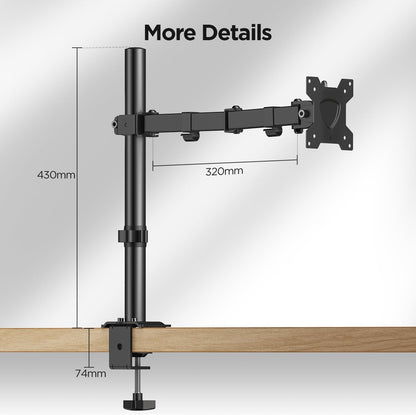 KOORUI KR10G Single Arm Desk Mount for 13-27 inch Monitors, Fully Adjustable with C-Clamp and Grommet Base, VESA 75x75mm or 100x100mm, Fits up to 10kg, Black, KR10G
