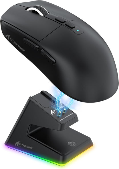 ATTACK SHARK X6 Lightweight Wireless Gaming Mouse with RGB Backlight Charging Base,Tri-Mode - Black