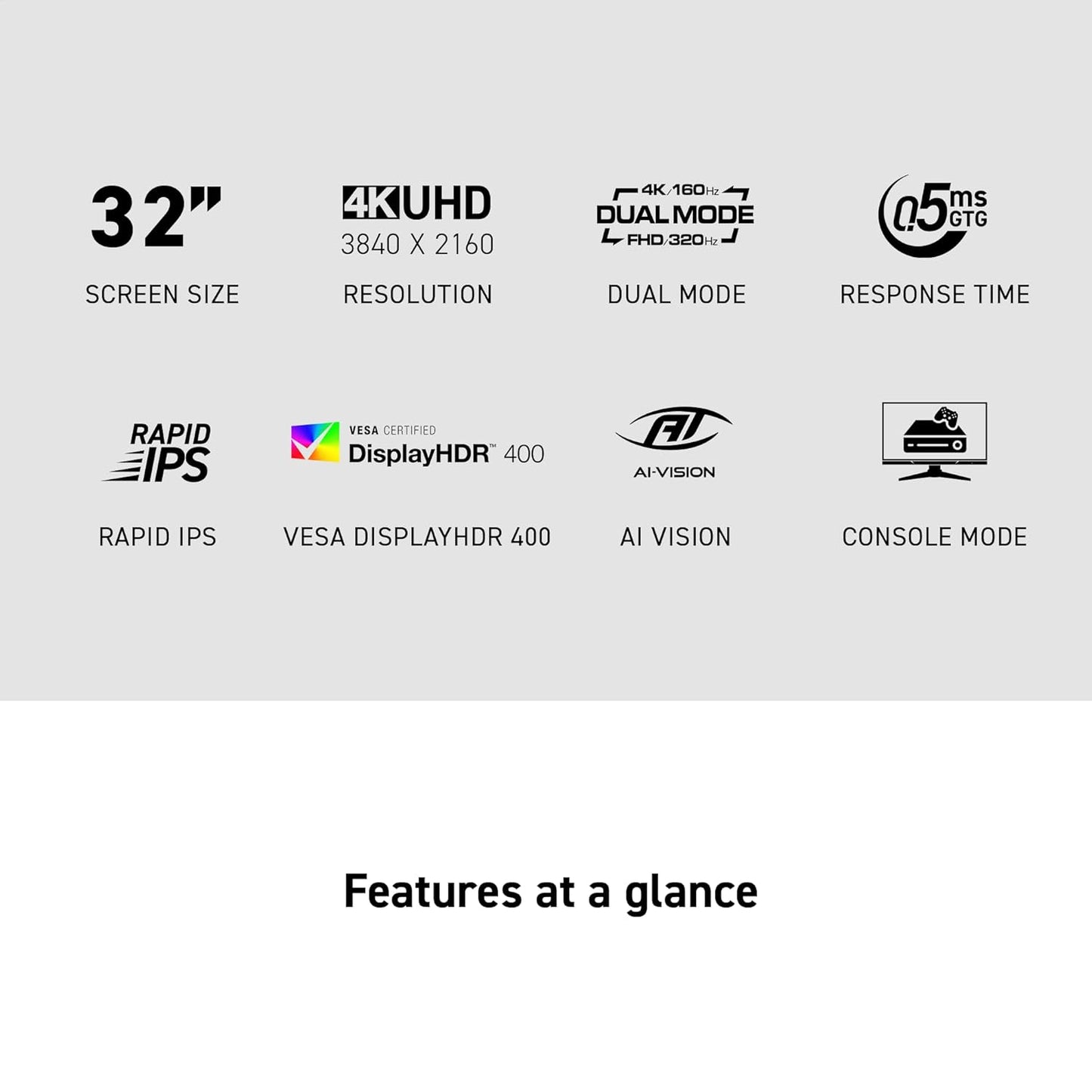 MSI MAG 322URDF E16 32-inch 3840 x 2160 (UHD) Gaming Monitor, 320Hz, Adaptive-Sync, HDMI, DisplayPort, VESA Mountable, Tilt, Height Adjustable, Speaker, 0.05ms, Black