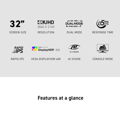MSI MAG 322URDF E16 32-inch 3840 x 2160 (UHD) Gaming Monitor, 320Hz, Adaptive-Sync, HDMI, DisplayPort, VESA Mountable, Tilt, Height Adjustable, Speaker, 0.05ms, Black
