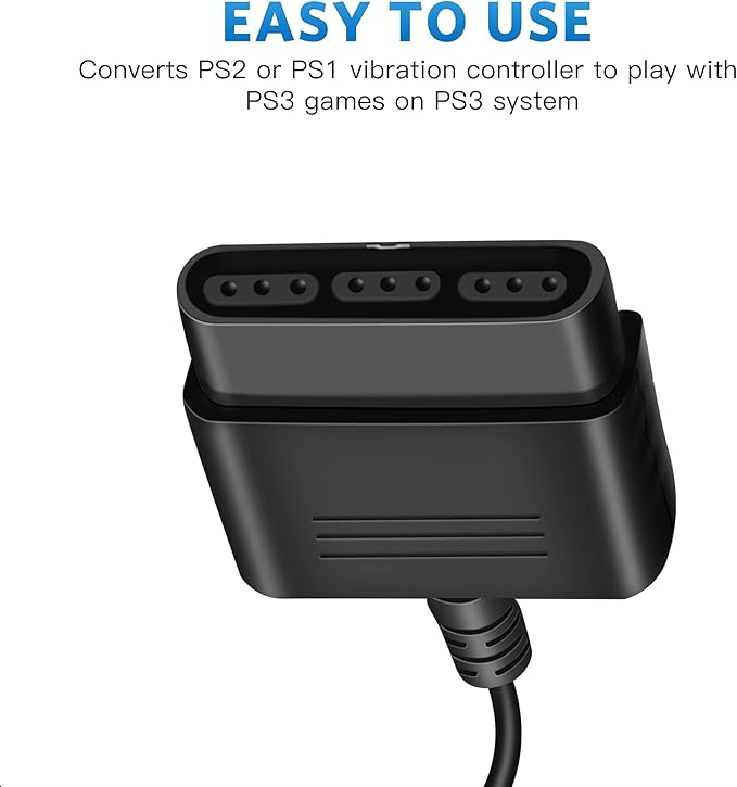 PS2 to USB Adapter for PlayStation 2 Controllers, Converter Cable for PC & PS3, Plug & Play