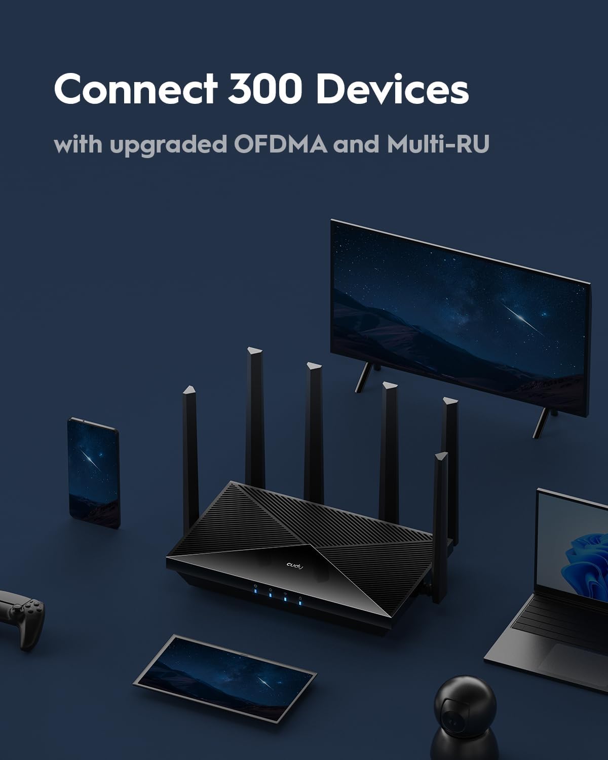 Cudy Tri-Band WiFi 7 BE11000 Router, 6-Stream 10 Gbps, 4 × 2.5G Ports, Up to 11000Mbps, VPN Server and Client, Cudy APP and Mesh, 6 × High-gain Antennas, WR11000