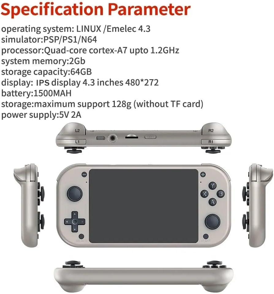 Retro M17 Handheld Game Console Built-in 10000 Games, 4.3-Inch IPS Screen , Cortex-A7 CPU, Linux/Emelec, 3D Joystick - Silver