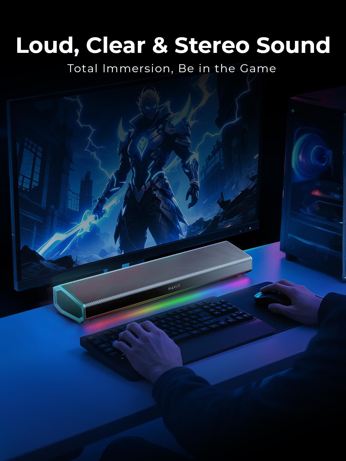 Havit SK770BT Gaming Speaker for Desktop PC, Bluetooth 5.3 Pc Soundbar with Dynamic LED Light, HiFi Stereo, Portable Bluetooth Speaker for PC, Laptop and Tablet