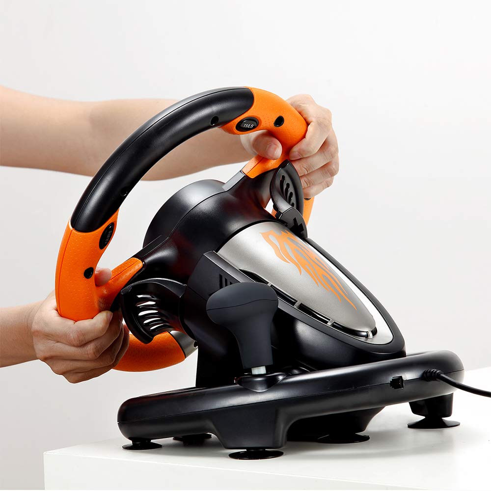 PXN V3 Pro 180 Degree Steering Wheel with Pedals, Vibration Feedback for PC, PS3, PS4, Xbox One & Series XS, Nintendo Switch - Orange