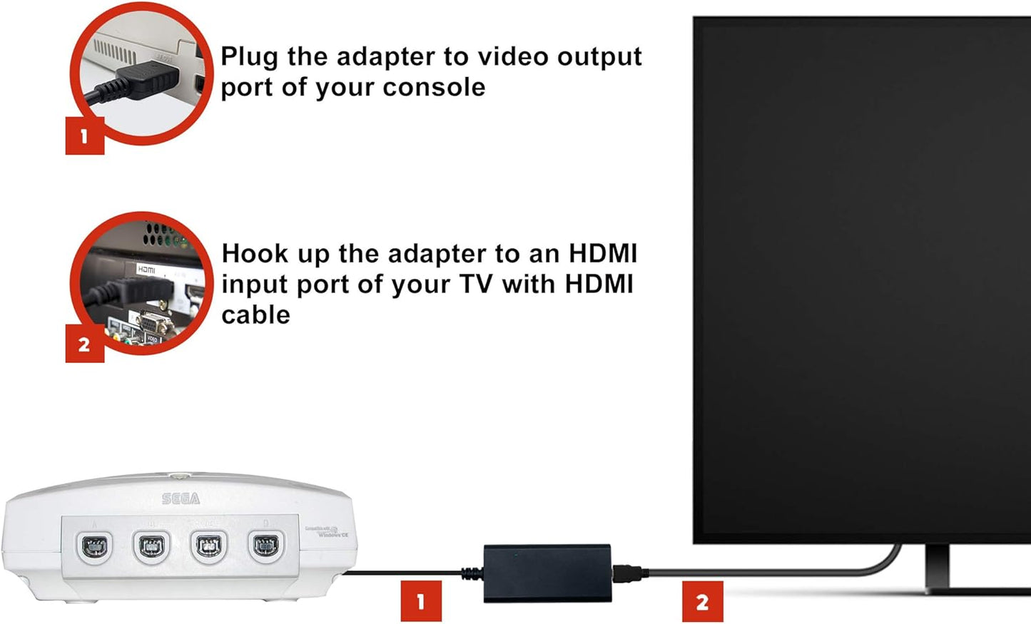 HDMI Cable for Sega Dreamcast DC Console, Dreamcast to HDMI Adapter with True VGA Signal Output (100% Improved Video Quality-HD Converter)