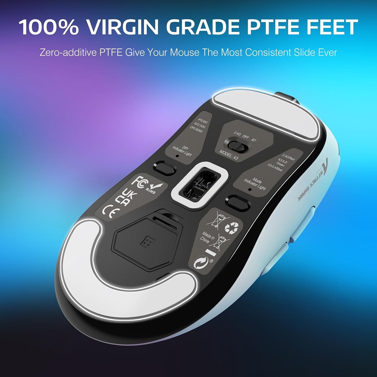 ATTACK SHARK X3 Lightweight Wireless Gaming Mouse with Tri-Mode - Black | White | Red