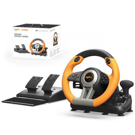 PXN V3 Pro 180 Degree Steering Wheel with Pedals, Vibration Feedback for PC, PS3, PS4, Xbox One & Series XS, Nintendo Switch - Orange