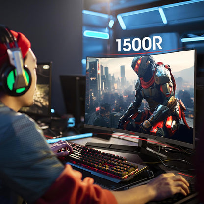 KOORUI 27E6CA Curved 27 Inch Gaming Monitor, Full HD 1080p R1500 180Hz VA Computer Monitor, 99% sRGB, Built-in Adaptive Sync