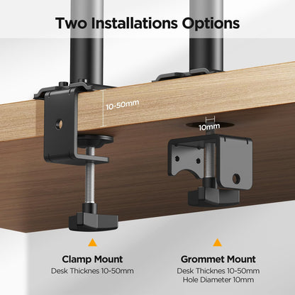 KOORUI KR20G Monitor Arm Desk Mount Display Arm 2 Screens Single Gas Pressure VESA Arm Clamp & Grommet Type PC Monitor Arm 13-27 Type Load Capacity 22.0 lbs (10 kg)