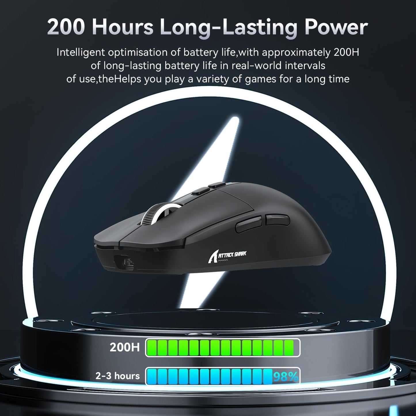 ATTACK SHARK X6 Lightweight Wireless Gaming Mouse with RGB Backlight Charging Base,Tri-Mode - Black