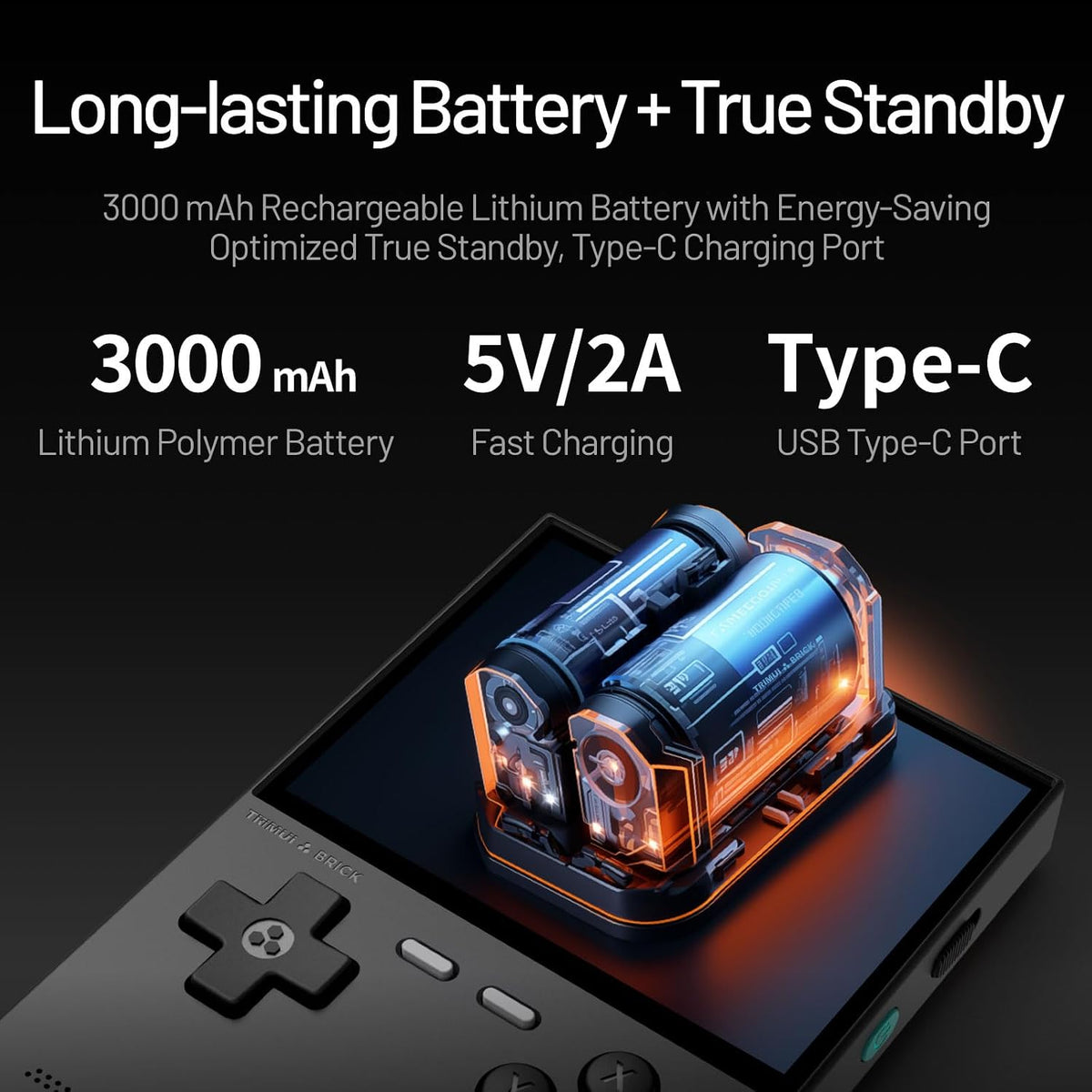 Trimui Brick Retro Game Console, 64GB 3.2-Inches, 1024x768 IPS Screen - Black