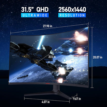 KOORUI 32E6QC 32 inch Curved Gaming Monitor - QHD (2560 x 1440) 2K Display, 170Hz 144Hz Monitor, 1500R Curvature, 1ms, HDR10, Adaptive Sync, Tilt Adjustable