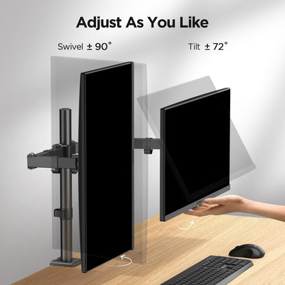 KOORUI KR20G Monitor Arm Desk Mount Display Arm 2 Screens Single Gas Pressure VESA Arm Clamp & Grommet Type PC Monitor Arm 13-27 Type Load Capacity 22.0 lbs (10 kg)