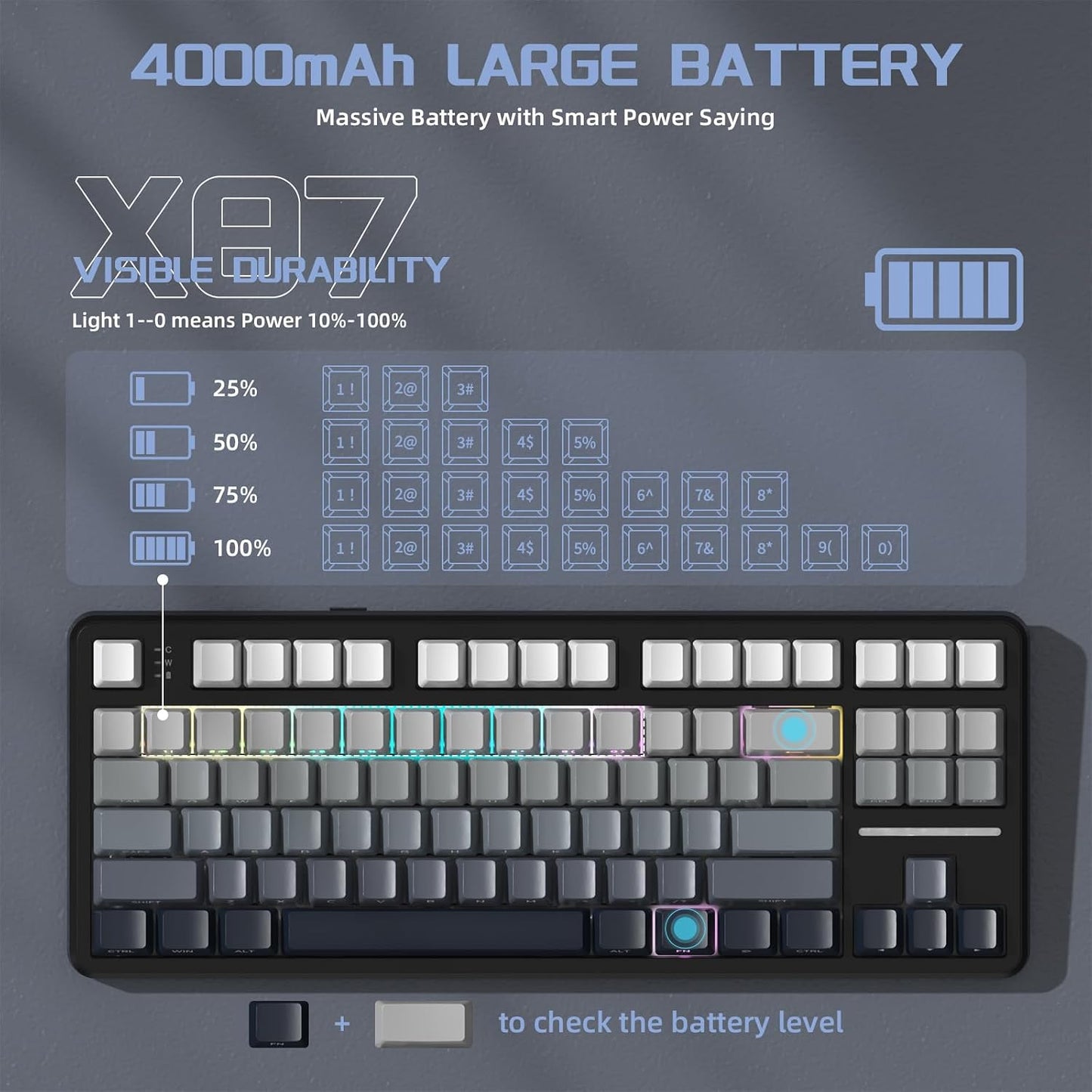 ATTACK SHARK X87 Wireless Tri-Mode Mechanical Gaming Keyboard - Black