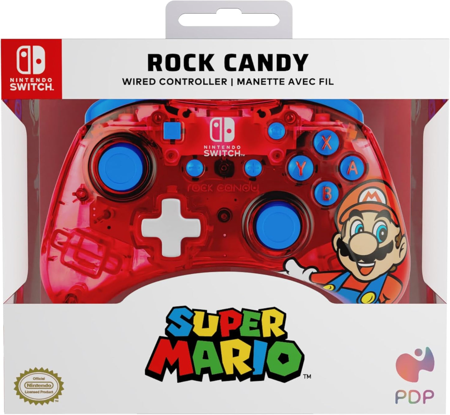 PDP Rock Candy Wired Gaming Switch Pro Controller - Mario - Red - Official License Nintendo - OLED