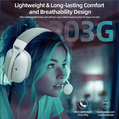 Attack Shark L80PRO Wireless Gaming Headset Lightweight Headphones with 20ms Low Latency, Dual Mics, 40mm Drivers, 300mAh Battery - 3 Modes (2.4G/Bluetooth/Wired) - White | Black