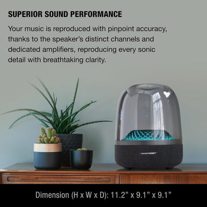 Harman Kardon Aura Studio 4 - Bluetooth Home Speaker - Superior Sound Performance - 5 Diamond-Effect Lighting Themes - Black | Gray