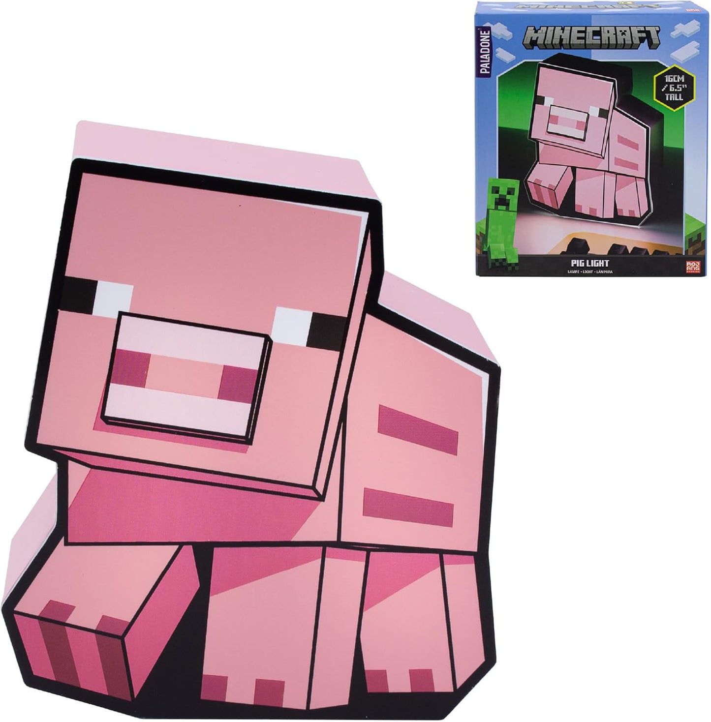 Minecraft Pig Night Light, Officially Licensed Minecraft Mob Bedroom Decor and Desk Lamp for Kids