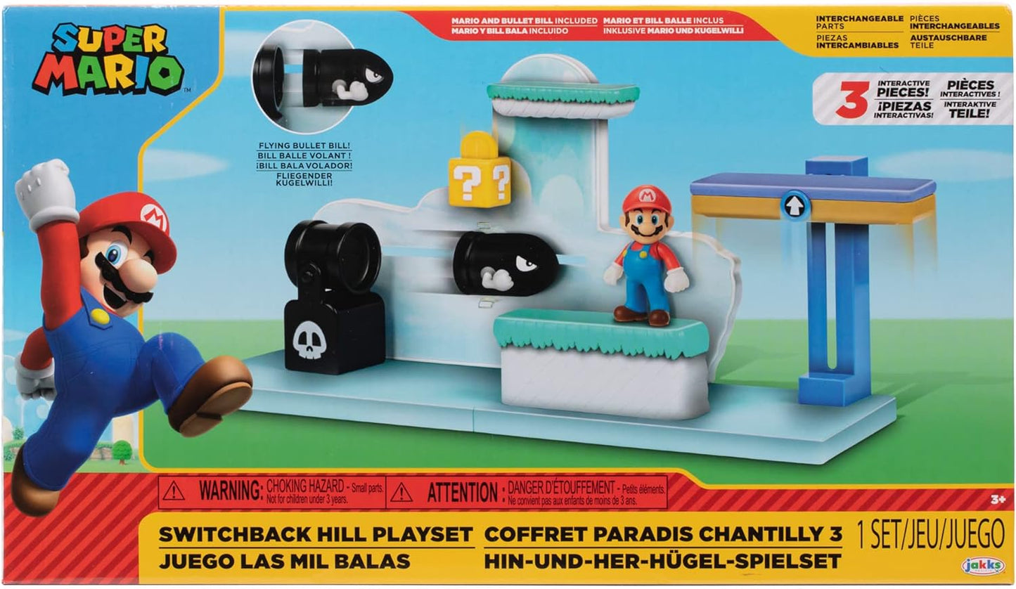 Super Mario Nintendo 2.5" Action Figure Switchback Hill Playset with 3 Interactive Interchangeable Pieces