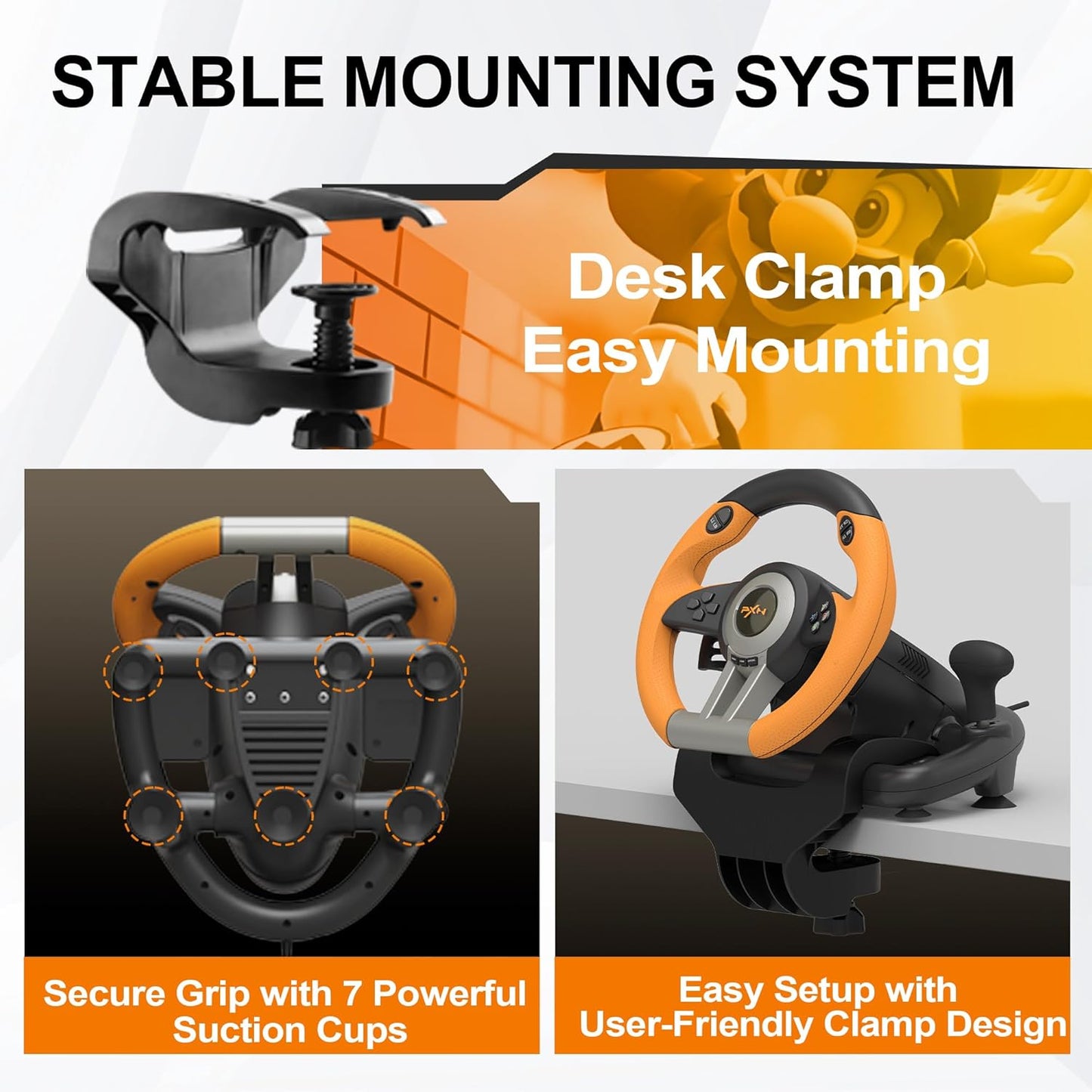 PXN V3 Pro 180 Degree Steering Wheel with Pedals, Vibration Feedback for PC, PS3, PS4, Xbox One & Series XS, Nintendo Switch - Orange