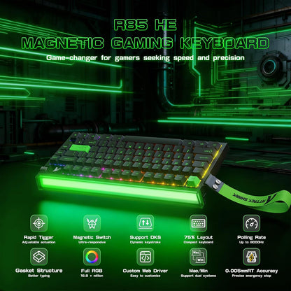 ATTACK SHARK R85 HE Wired 75% Rapid Trigger Mechanical Magnetic Switch - Green