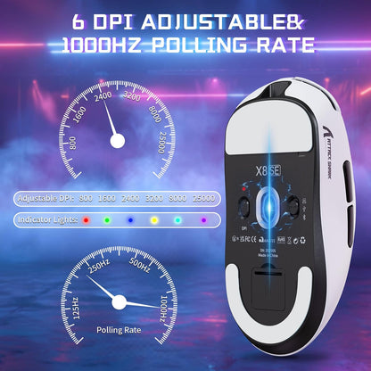 ATTACK SHARK X8 SE Tri-Mode Wireless Gaming Mouse Ergonomic 59g Lightweight - Black | White