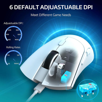 Attack Shark Wireless R1-Mouse Wired+2.4G+BT5.2 Connections BT5.2/BT5.2 Dual Channel Switching Tri-Mode Connection and Type-C Charging - Black | White | Red