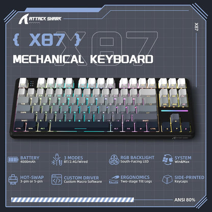 ATTACK SHARK X87 Wireless Tri-Mode Mechanical Gaming Keyboard - Black