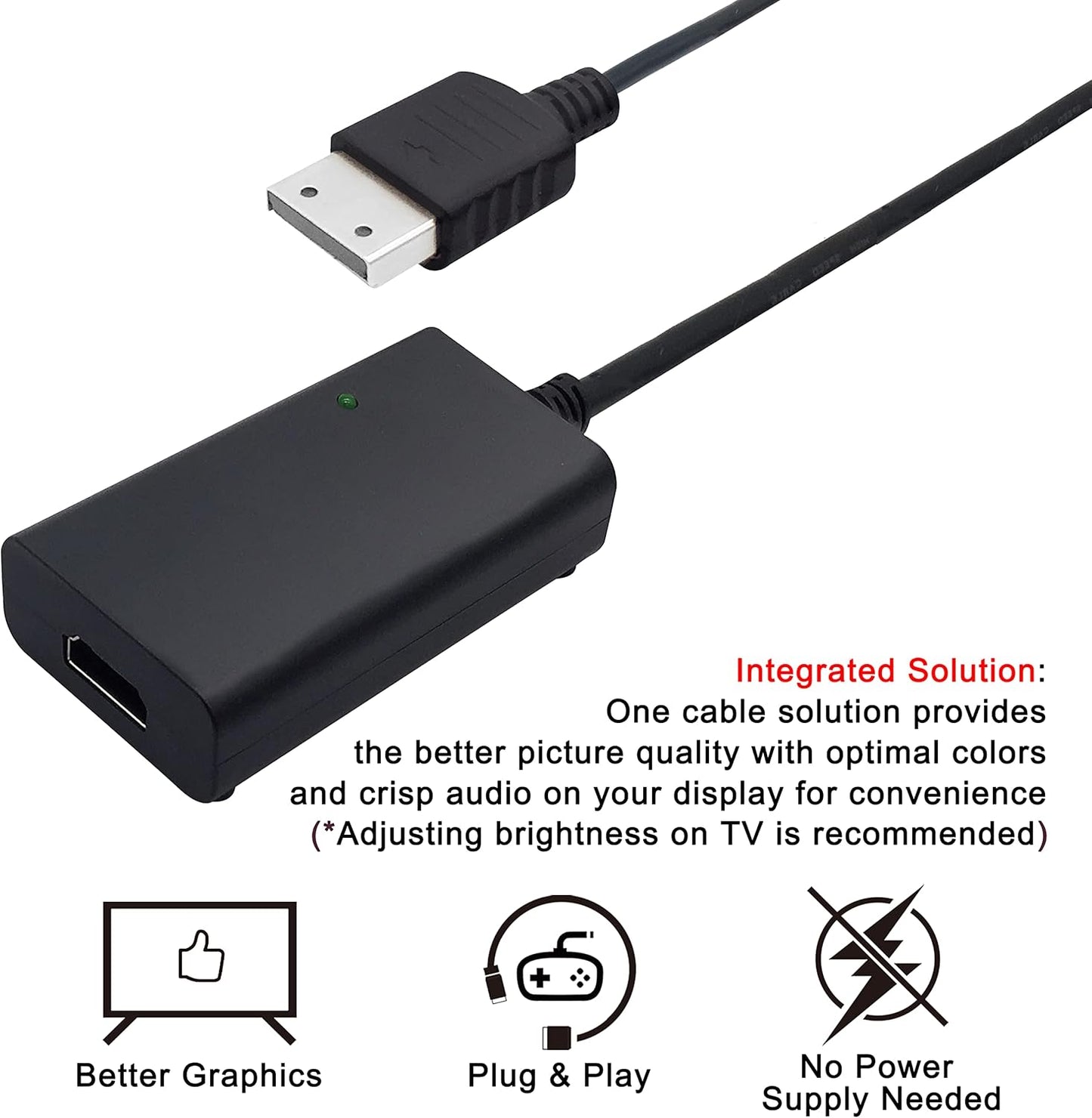 HDMI Cable for Sega Dreamcast DC Console, Dreamcast to HDMI Adapter with True VGA Signal Output (100% Improved Video Quality-HD Converter)