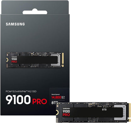 Samsung 9100 PRO 8TB NVMe SSD with Heatsink – PCIe 5.0 x4, 14,800MB/s Read, 13,400MB/s Write, 8GB DRAM, 4,800TBW & Samsung V-NAND TLC