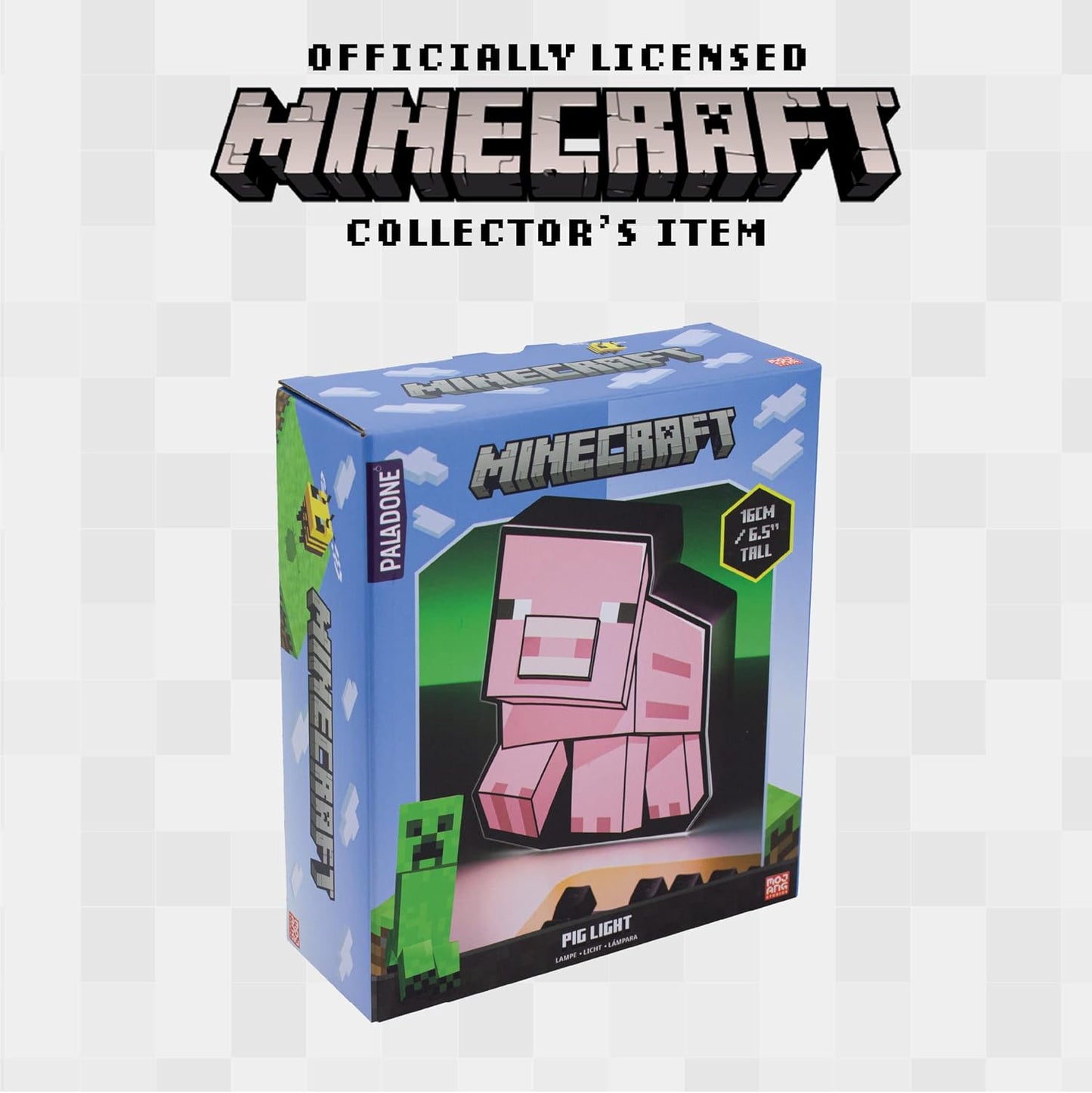 Minecraft Pig Night Light, Officially Licensed Minecraft Mob Bedroom Decor and Desk Lamp for Kids