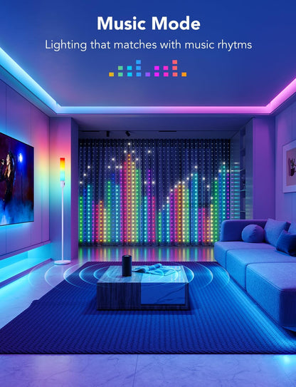 أضواء ستائر جوفي، أضواء ستائر LED ذكية، أضواء حائط متغيرة الألوان، أضواء ستائر ديناميكية DIY 5 × 6.6 قدم 
